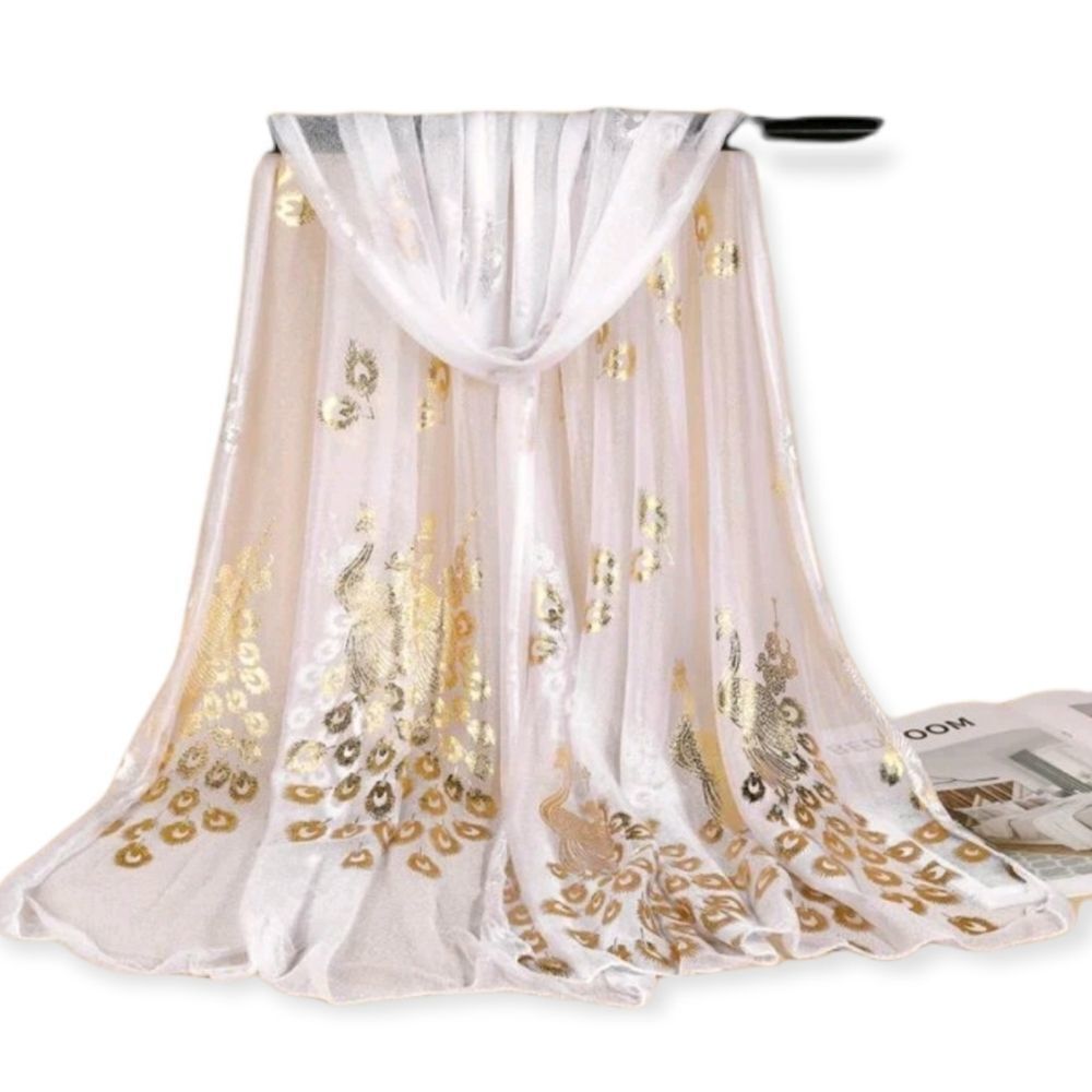 SALE Animal Print Stunning White and Gold Design Silk Feel Scarf